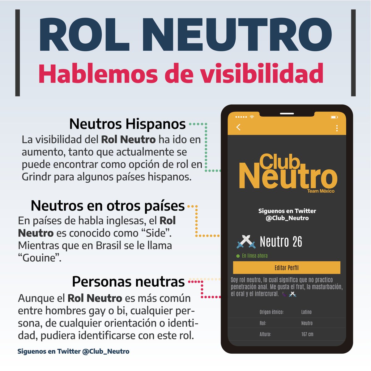 Club_Neutro's tweet photo. La diversidad sexual es amplia y compleja, y cada persona tiene su propia forma de vivirla, por ello el #RolNeutro ⚔️es mas visible cada día. Hagamos que el Rol Neutro sea cada día más visible, entendido y común.
#Side #Gouine #Neutro https://t.co/4pU583DZyd
