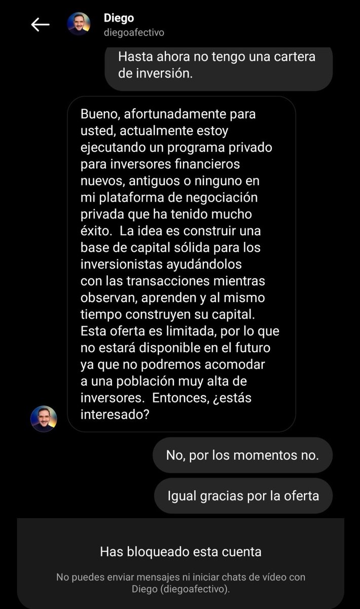 IlianaBVC's tweet photo. @diegoefectivo Si @diegoefectivo, también me llegó un msj por Instagram proponiendo un programa de inversiones 😳 https://t.co/CLNdCAobqA