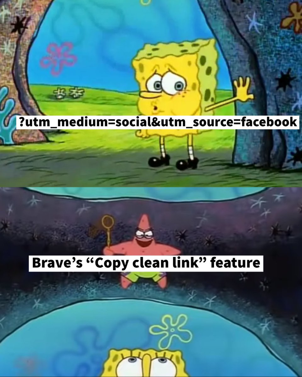 brave's tweet image. Brave's "Copy clean link" feature lets you remove extra text strings from URLs with a click for easy sharing.
Just right-click a URL to try it out now!