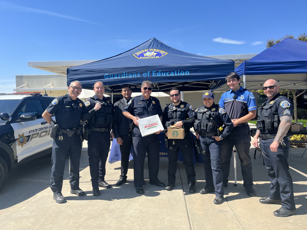 SCCCD PD’s SAFE Team members sponsored its first Doughnut with Cops today at #ClovisCommunityCollege. CCC President, Dr. Kim Armstrong, visited the Officers as they engaged with the Campus Community.@SCCCD @ClovisCCC