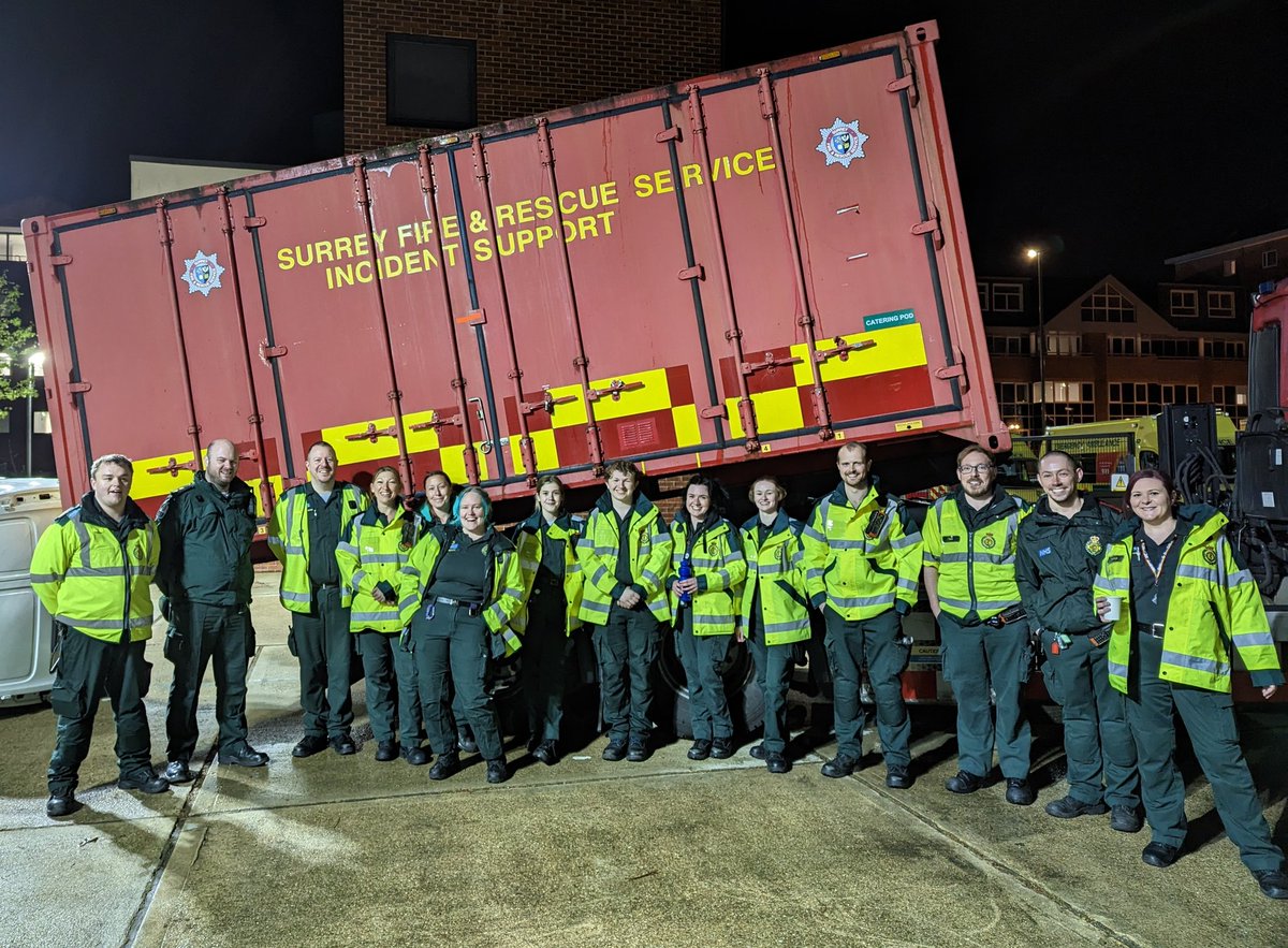 A different evening for team <a href="/SECAmbulance/">South East Coast Ambulance</a> #GuildfordOU. After weeks of planning we delivered Exercise Kraken with <a href="/SurreyFRS/">Surrey Fire & Rescue Service</a> <a href="/SurreyPolice/">Surrey Police</a> <a href="/airambulancekss/">Air Ambulance Charity Kent Surrey Sussex</a> <a href="/Ldn_Ambulance/">London Ambulance Service</a> <a href="/SurreyRoadCops/">Roads Policing - Surrey Police - UK</a>. Testing out multi agency/service response to a large scale RTC