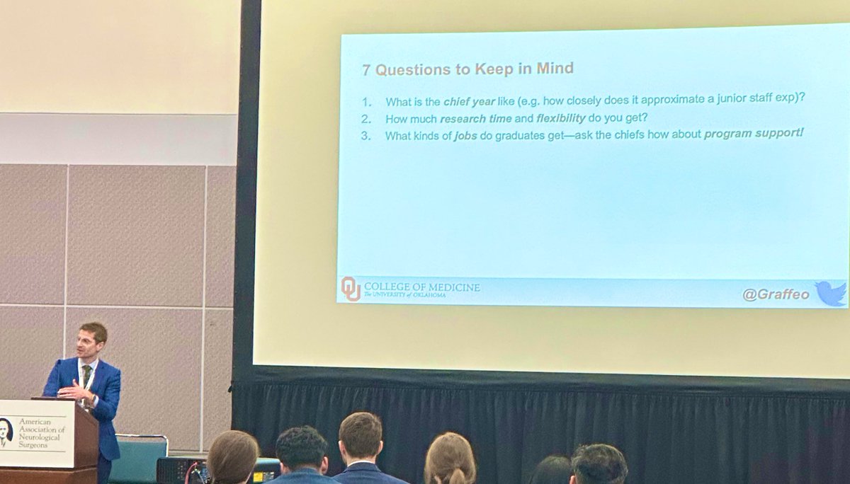 Great talk with some salient advice for applying to neurosurgery residency from <a href="/graffeo/">Christopher S. Graffeo, M.D., M.S.</a>, <a href="/IsaacYangMD/">Isaac Yang MD</a>, and the rest of the panel! Guess you can take the fellow out of BNI but you can’t take the love of “7” out of the fellow! 😂 #Neurosurgery <a href="/AANSNeuro/">AANS</a>