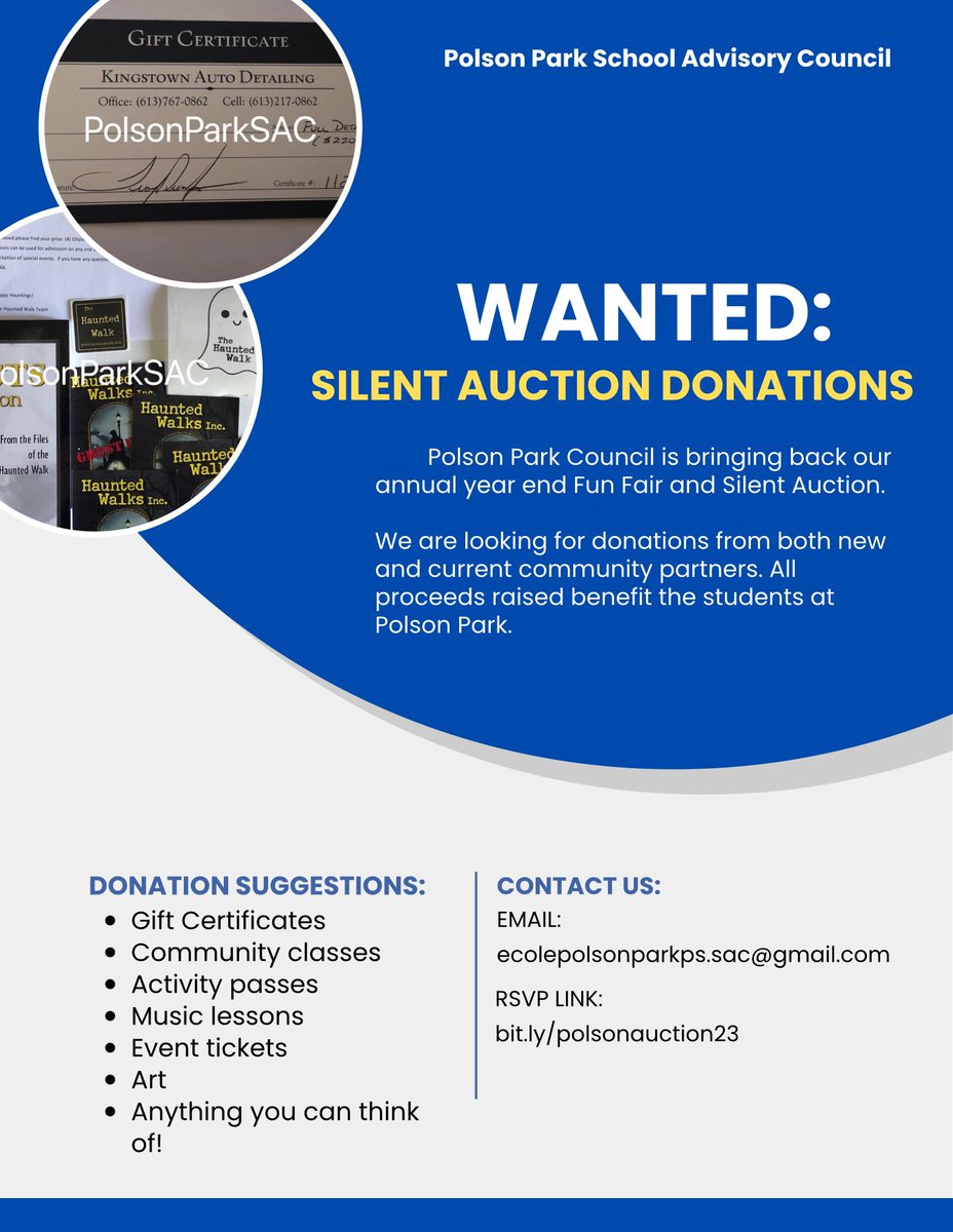 PolsonParkSAC's tweet photo. Polson community please share! We are bringing back the annual Fun Fair and Silent Auction and donations are needed 💛💙 https://t.co/6hmhMfIkUW
