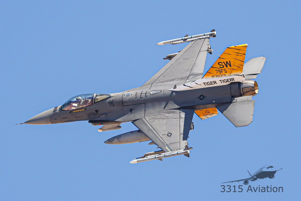 3315Aviation's tweet image. Tiger Tiger! 79th Fighter Squadron ripping off 03L during Red Flag 23-2 at @NellisAFB #planegeek #fighterjet