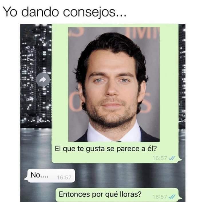 LoWhatsapp's tweet photo. Humor de Whatsapp : Consejos de amor con Henry Cavill https://t.co/XmJdSAJjaI
#henrycavill #humor #memes https://t.co/CggBLIGI13