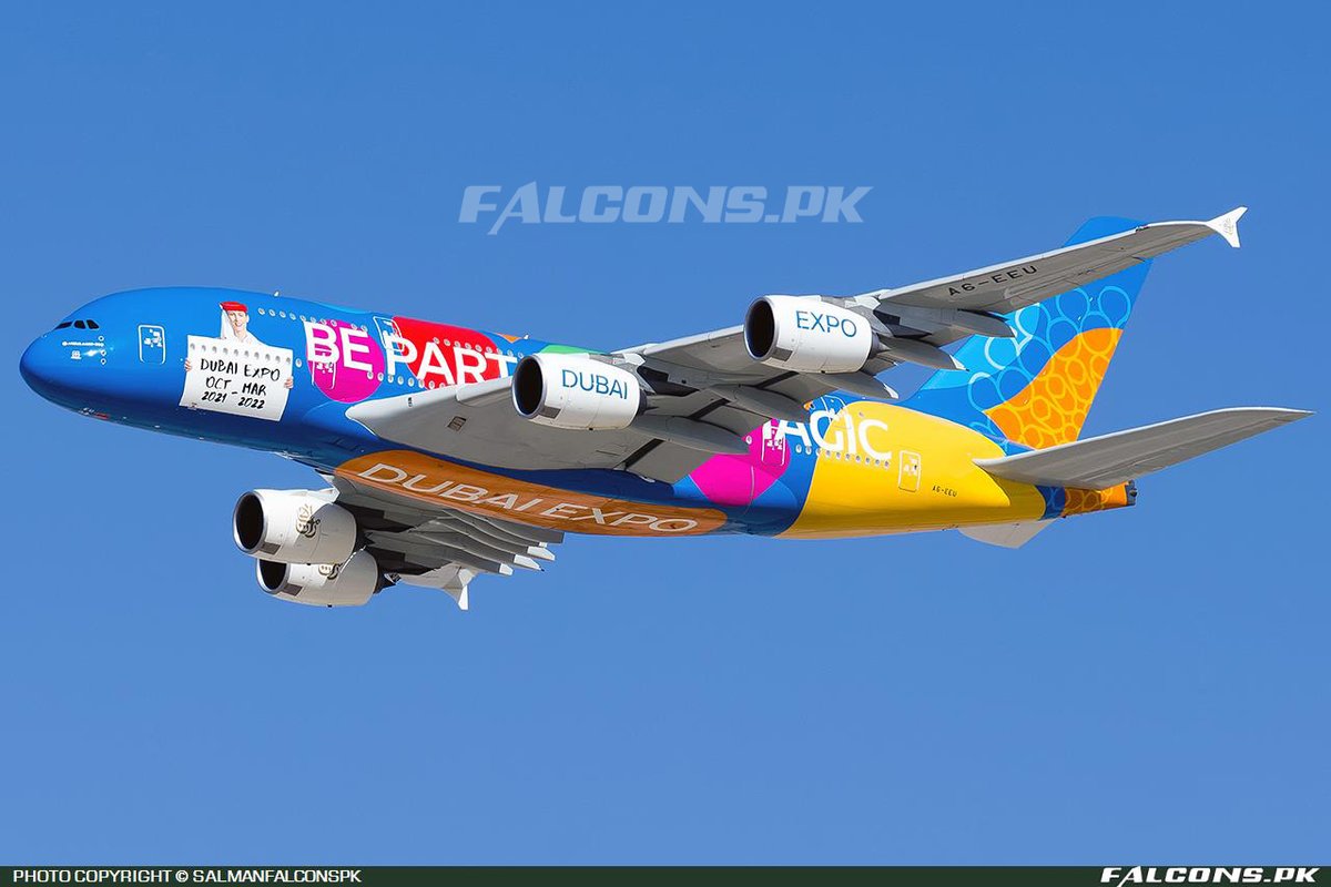 PAFFalconsPK's tweet photo. Airbus A380-861 Reg: #A6EEU @FalconsSpotters 
https://t.co/8wlthGNYbQ

#Emirates #Pakistan #DubaiAirshow #PlaneSpotting #Planes #DAS21 #AviationPhotography  #FalconsSpotters https://t.co/s18rN6xp2c