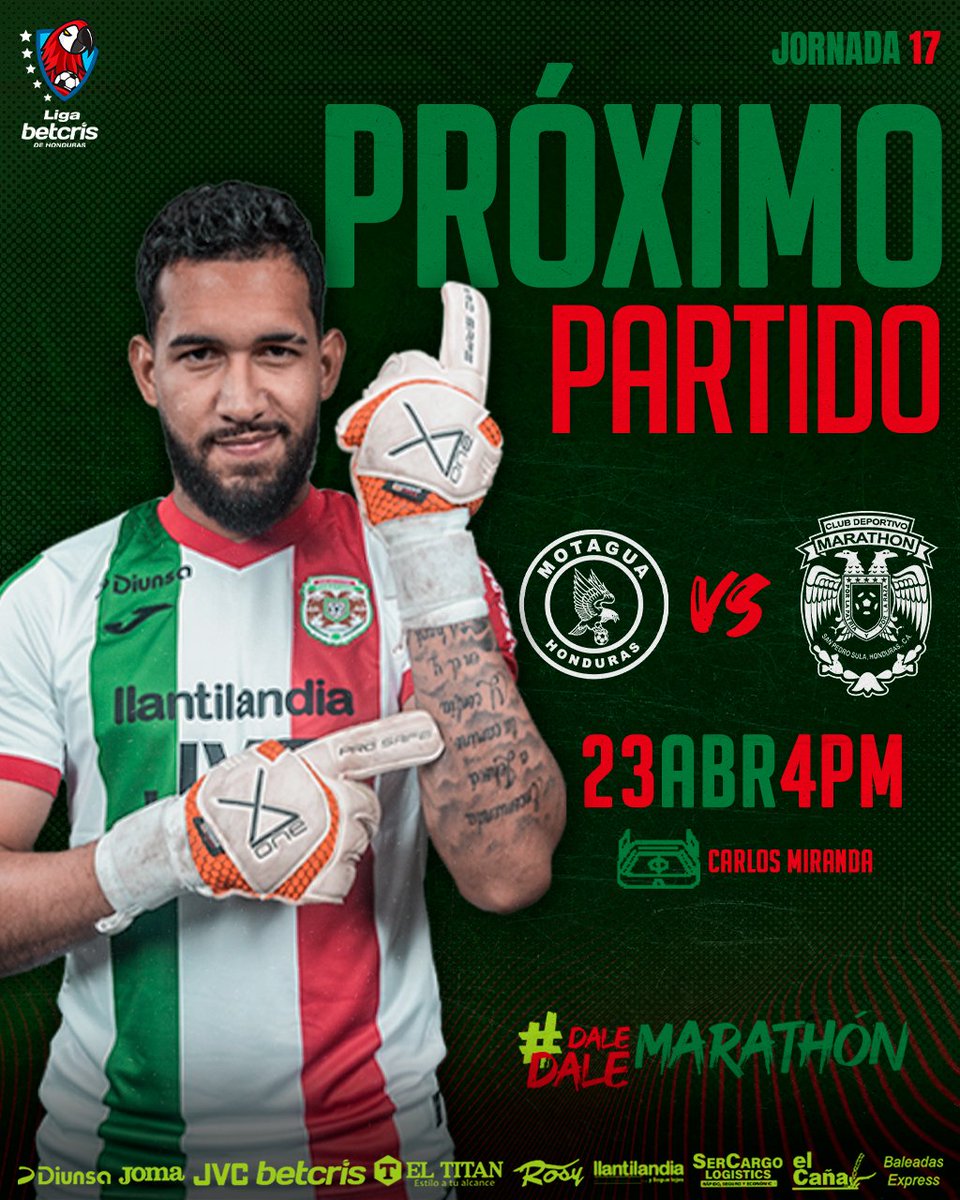 CDMarathon's tweet photo. PRÓXIMO PARTIDO ⚽️💚

Este domingo visitamos Comayagua para enfrentar a Motagua por el Torneo Clausura 2023.

¡Juntos Somos Más Fuertes! 🦖

📅 Domingo 23 de Abril
🕖 4:00pm
🏟 Carlos Miranda

#MonstruoVerde https://t.co/N9g5eZPeML