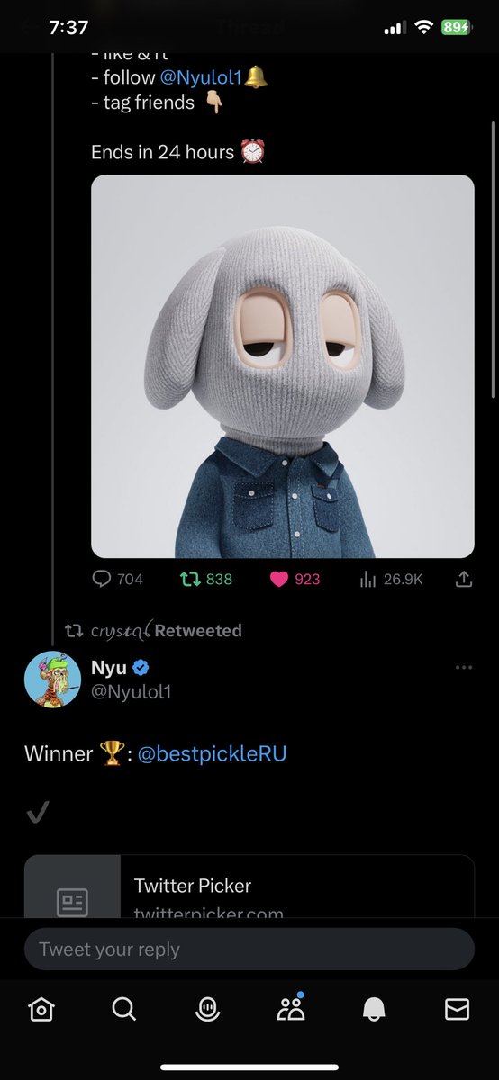 Hey fam <a href="/bestpickleRU/">yourmom</a> did you ever receive your nft from @Nyulol1 ??? Or is he/she faking the giveaways? Been following @Nyulol1 for long time time now.