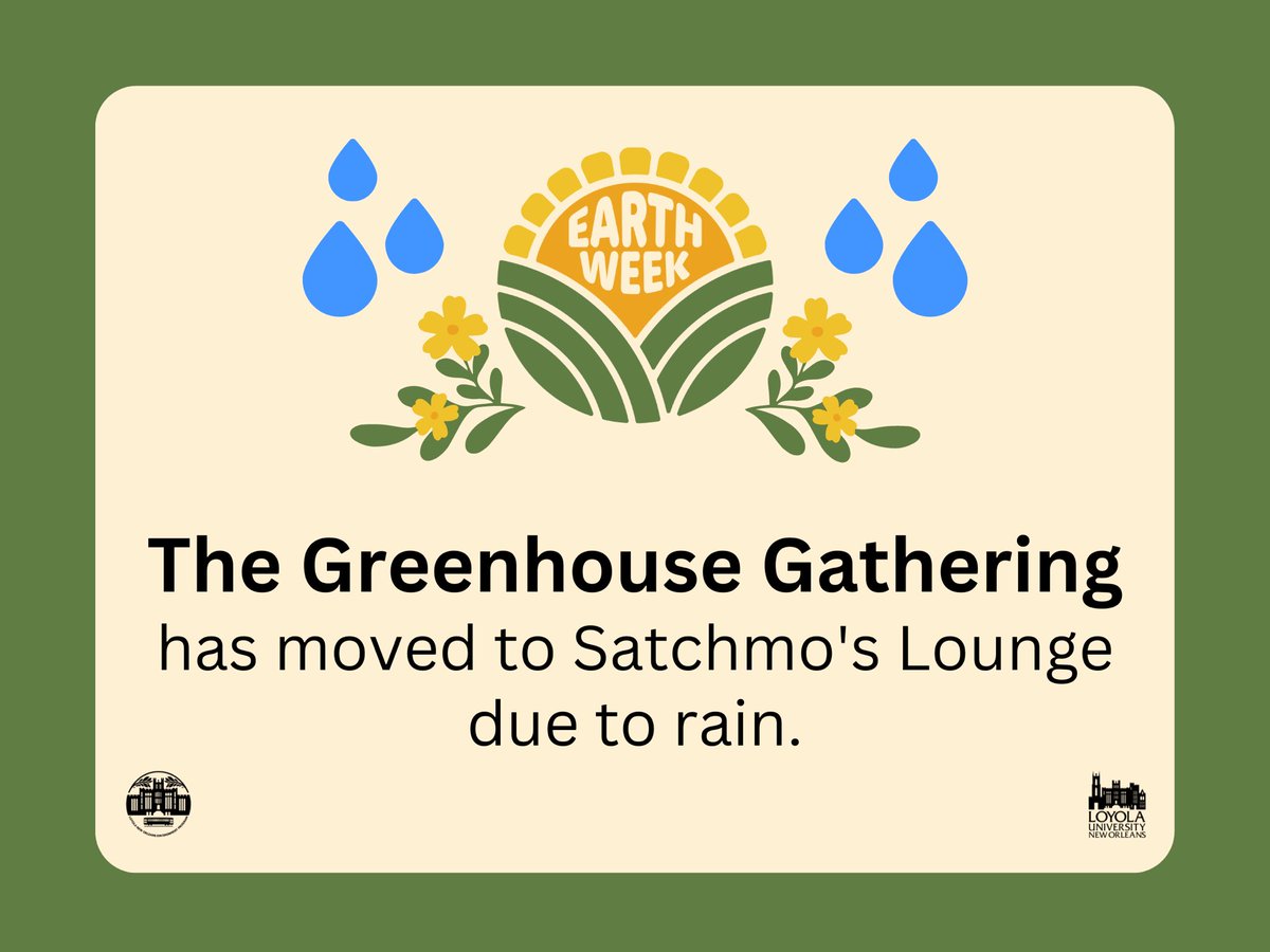 LoynoEnva's tweet photo. Due to weather concerns for Friday, April 21st our Earth Week Sustainability Fair and Greenhouse Gathering events will be held in the Danna Center. The Sustainability Fair will be held in the St. Charles Room from 4:00 to 7:00pm. Which includes local NGO and Student vendors. https://t.co/9Ea8dWUb3X
