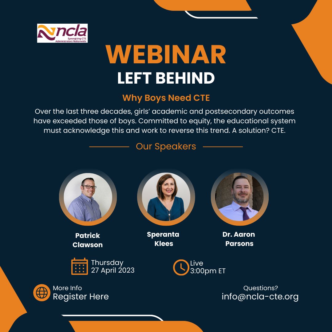 Over the last three decades, girls’ academic and postsecondary outcomes have exceeded those of boys.  A solution? CTE. Register Here:

us02web.zoom.us/meeting/regist…