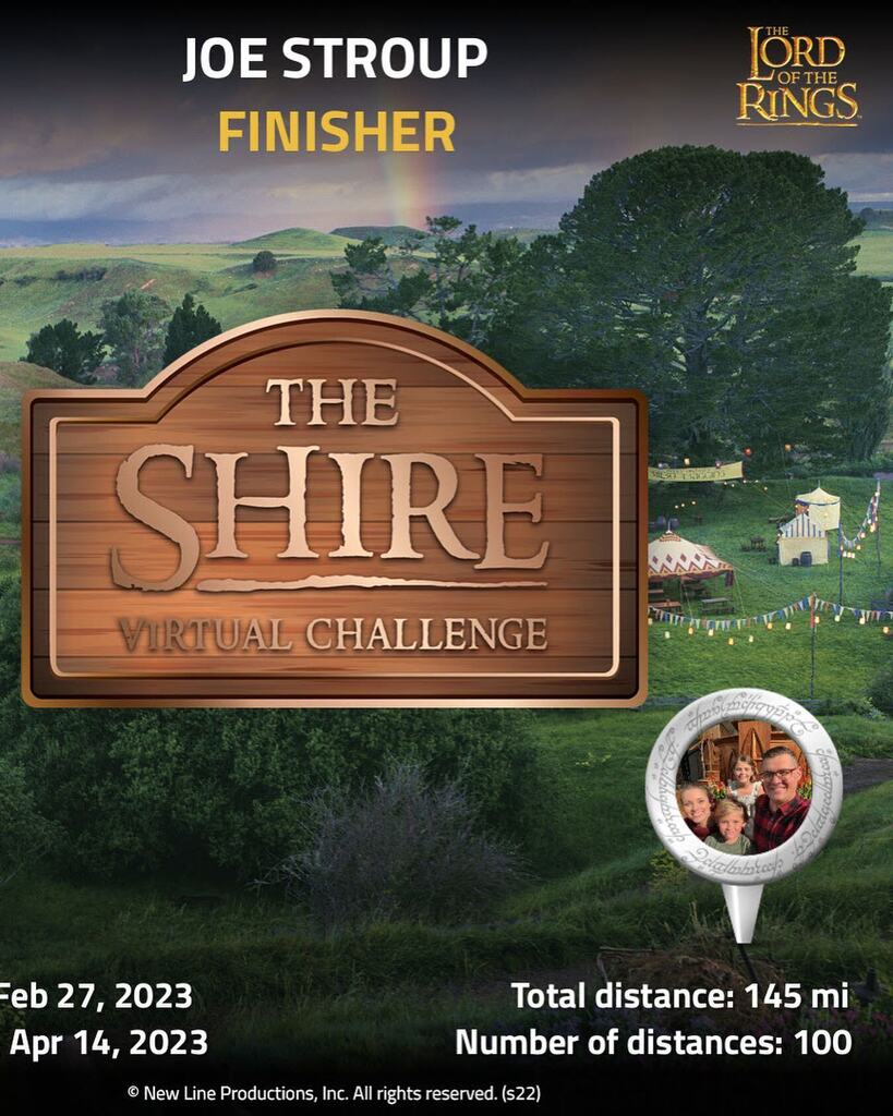 For my 40th year I decided I wanted to do something extra and fun that was good for me as well. So I signed up for five virtual races/challenges that cover the mileage of Frodo through the Lord of the Rings. This week I finished the first leg and went fr… instagr.am/p/CrRz9sPsodS/