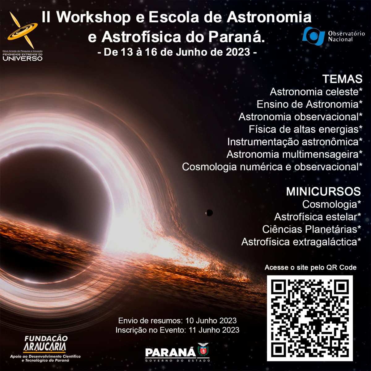 AstroUTFPR's tweet image. II Workshop e Escola de Astronomia e Astrofísica do Paraná

O evento será realizado juntamente com a Escola Itinerante do Observatório Nacional, na UTFPR - Curitiba, entre os dias 13 a 16 de Junho de 2023

Inscrições: indico.cern.ch/event/1273305/