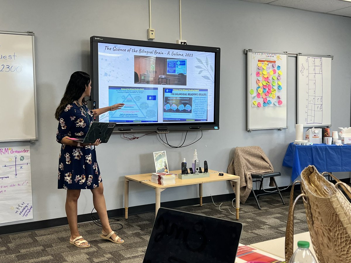 TheresaAdelphia's tweet photo. These K-2 #DualLanguage Teachers always leave me feeling inspired! Thank you for such thoughtful conversations and collaboration. We were able to see horizontal and vertical alignment of student writing and plan for next steps for Q4! #d100inspires #d100inspira https://t.co/Pmm8szKLRe
