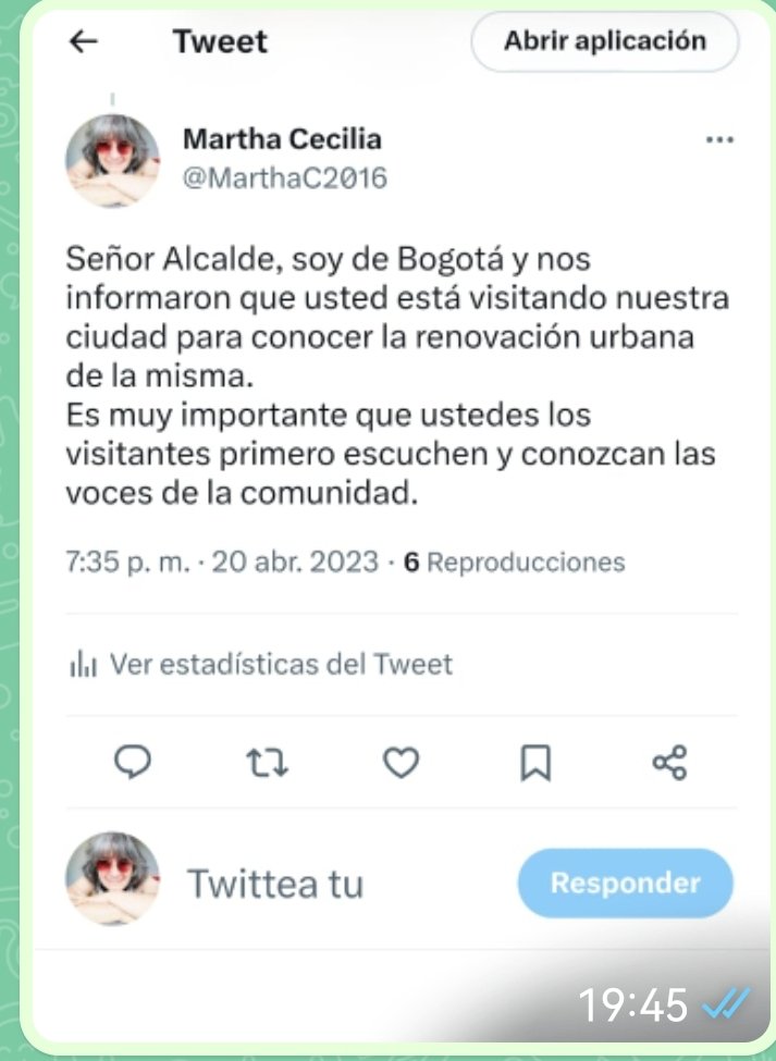 MarthaC2016's tweet photo. @EruBogota @USAIDES @USAID_Colombia @habitatbogota @Bogota ERU Primero se habla con las comunidades, es una lástima que el ámbito internacional conozca la voz de la institución que es la menos afectada en procesos de renovación urbana. https://t.co/nrZvhlfGEd