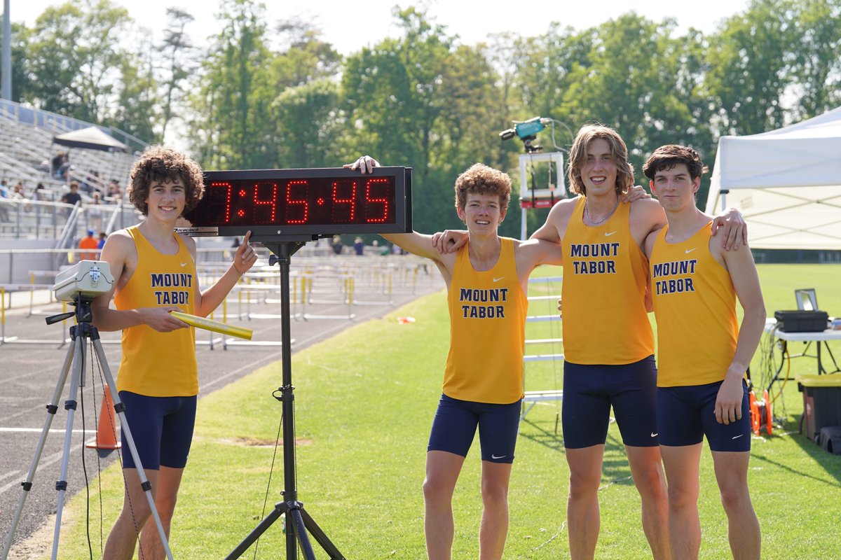 Coach_Crom's tweet photo. Five weeks ago these young men left Indoor Nationals very disappointed.  They kept showing up &amp; never stopped believing in each other. Today (all alone) they ran a new school record &amp; the 
NC #5 4x800m All Time!  Inman, Armentrout &amp; Burrell go out as legends on Senior Night! https://t.co/WqyouF4Mn7