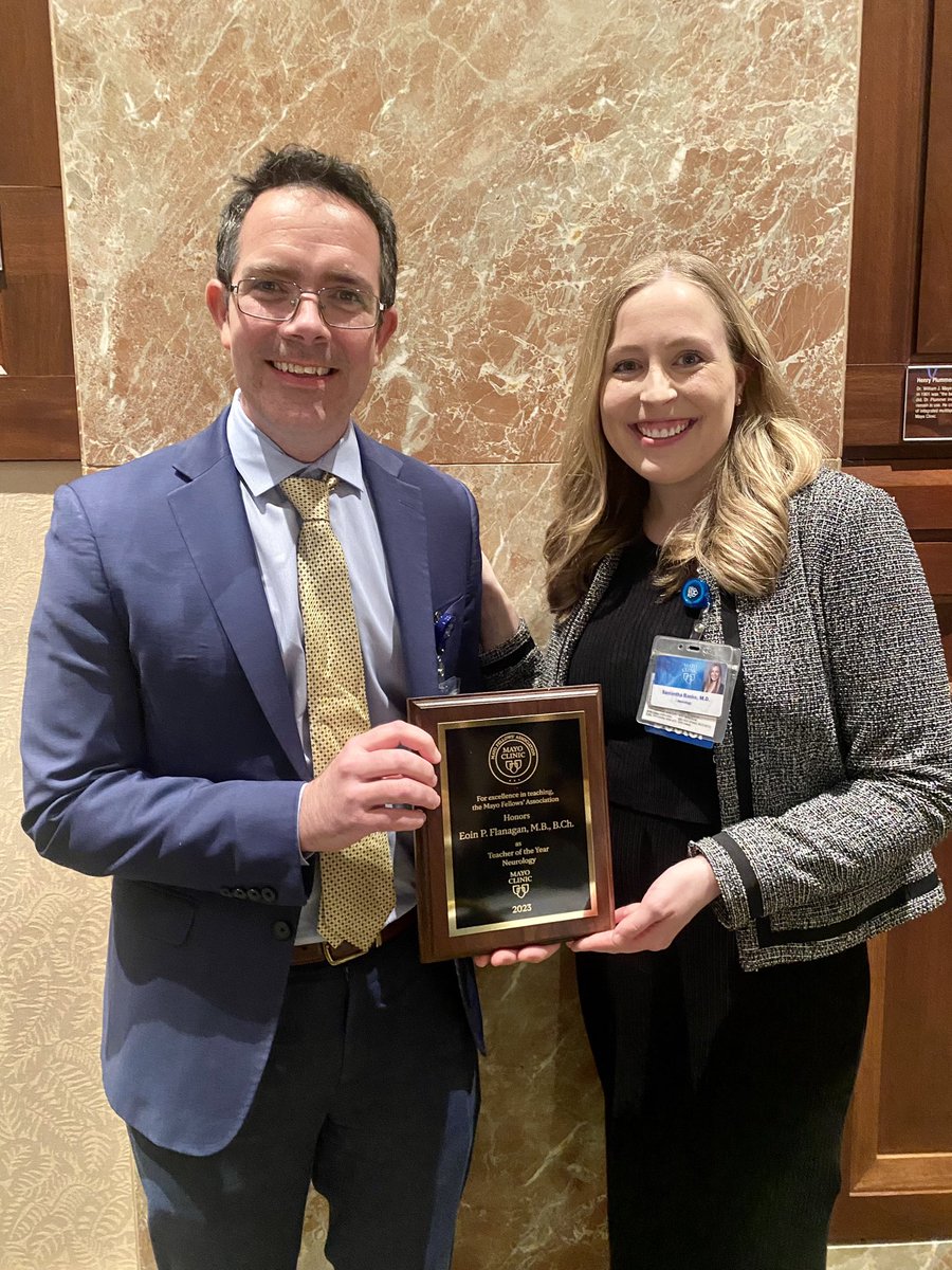 Congratulations to Drs. @RafidMustafa and @EoinFlanagan14 for being awarded this years Neurology Teacher of the Year! We are so lucky to learn from you, thank you for your dedication to resident education! @mayoneurores