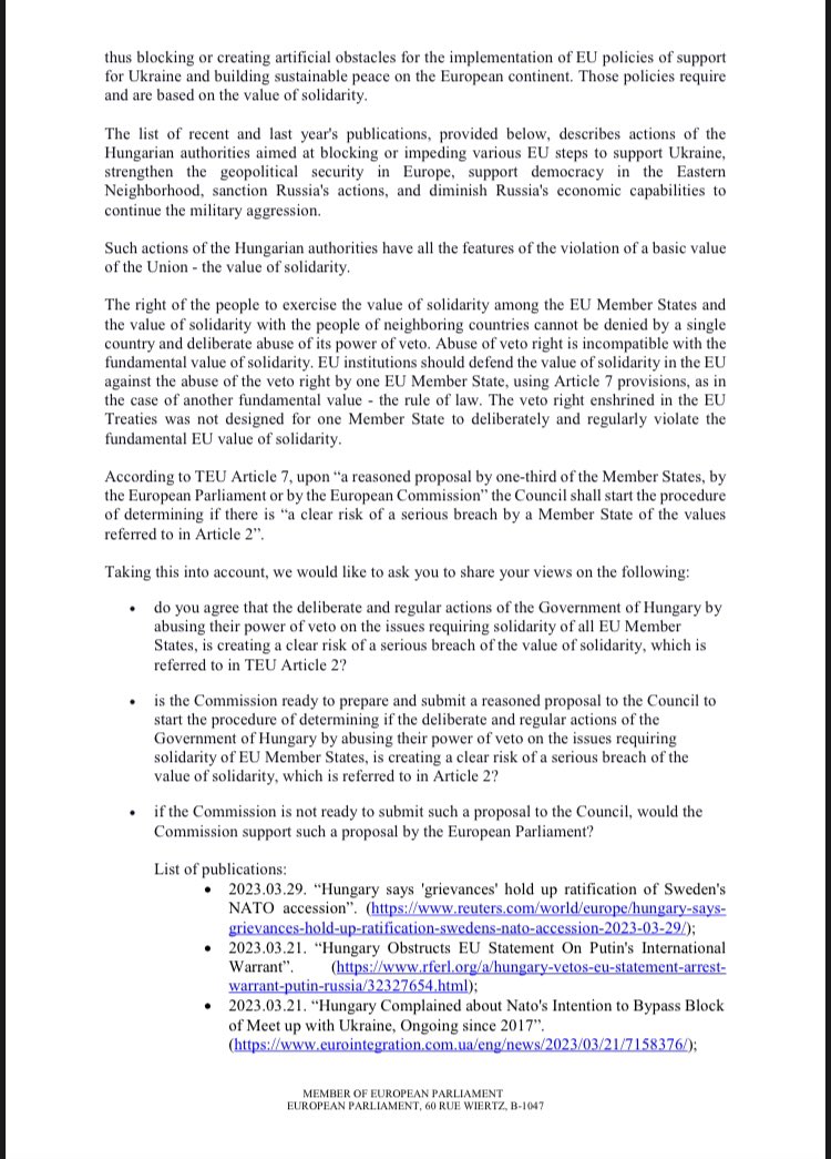 KubiliusA's tweet photo. EU institutions must defend πͺπΊ solidarity against abuse of veto right by ππΊ.Β
The value of solidarity is enshrined in Art 2 TEU, along values such as the rule of law and democracy. Art 7 describes legal mechanisms that should be used in case EU fundamental values are endangered. https://t.co/SMIEvlbkUa