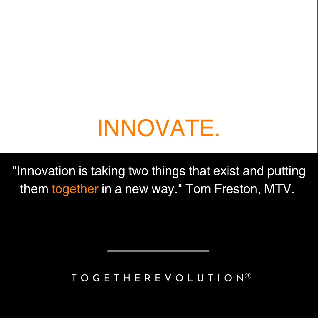 togethertribe's tweet photo. Innovation is taking two things that exist and putting them together in a new way. Tom Freston, MTV.

#togetherwecan
#thingschange
#togetherrevolution
#tshirtsforchangemakers
#collaborate
#innovate
#transform
#sharedeconomy
#directtocausegiving https://t.co/va0qW1dIgP