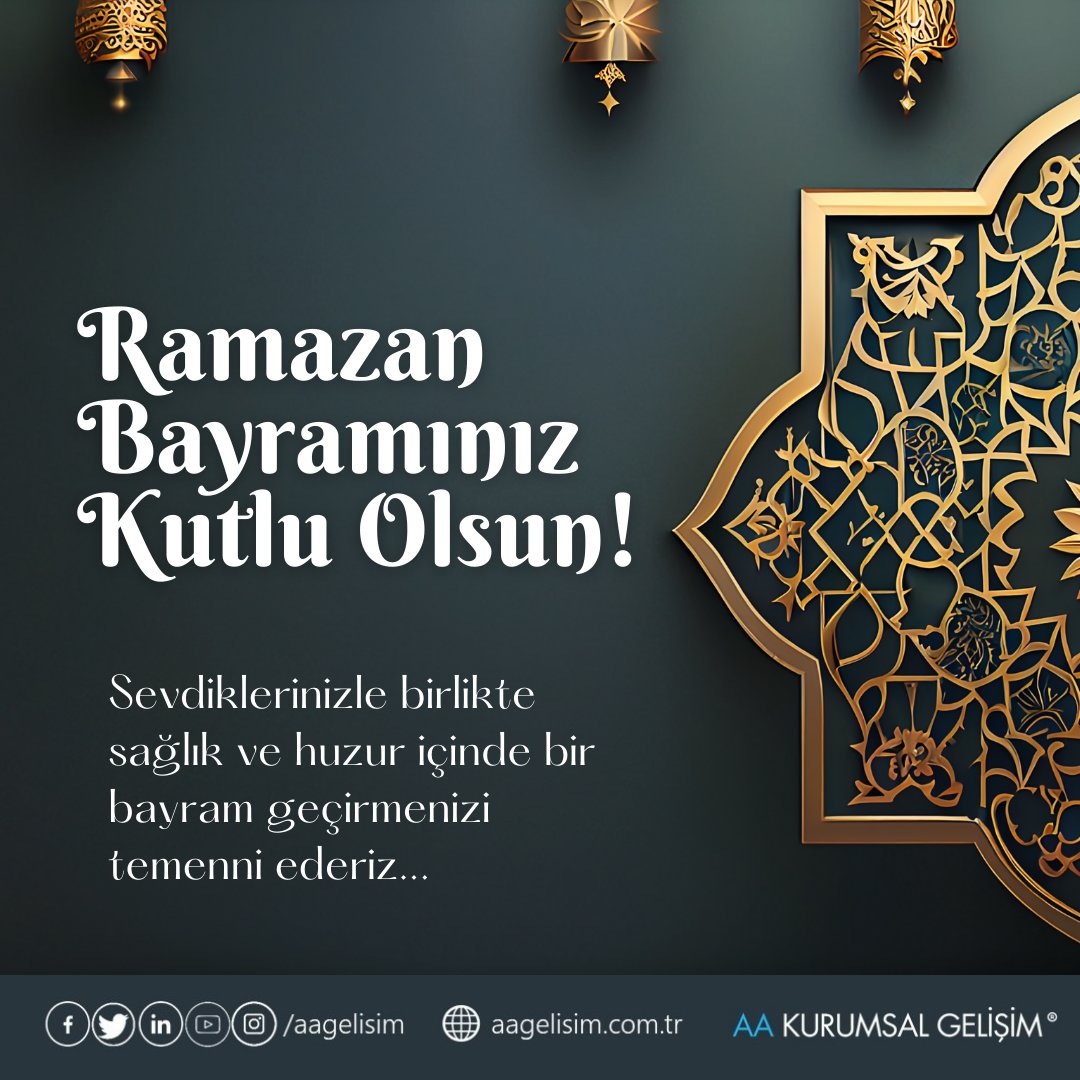 aagelisim's tweet photo. Sevdiklerinizle birlikte geçireceğiniz nice sağlıklı, mutlu ve huzurlu bayramlar dileriz!
#RamazanBayramı #HayırlıBayramlar #İyibayramlar https://t.co/0SOp8nwPX5