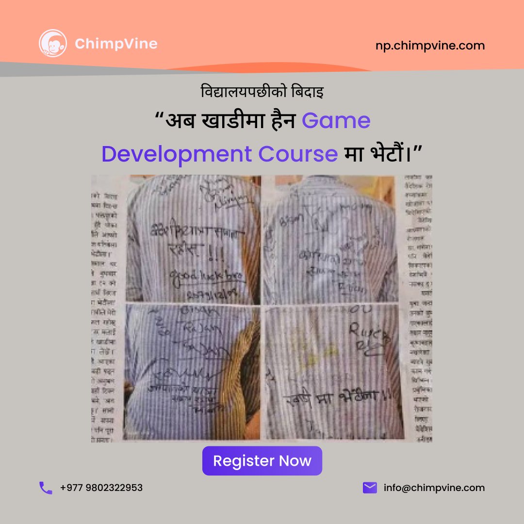 ChimpVine's tweet photo. Ready to start making the #games you’ve always dreamed of? With the #ChimpVine Game Development Course.
अब खाडीमा हैन GDC मा भेटौं।👇
https://t.co/ZEGHvegAfE
#LearnWithChimpvine #LearningIsFun #InteractiveLearningForKids #EnrollNow #gamedevelopmentcourse #ChimpVine #SeeStudent https://t.co/K2nmbhuxF1