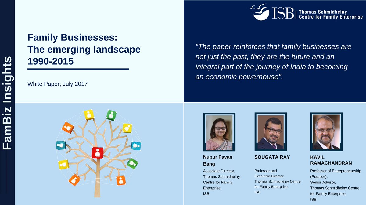 In a study titled "Family Businesses: The Emerging Landscape 1990-2015" by Nupur P Bang, Sougata Ray, and Kavil Ramachandran, ISB, the authors provide an overview of the role played by family-controlled businesses in the past quarter-century.
tinyurl.com/yc4k5zc2

#ThS_CFE