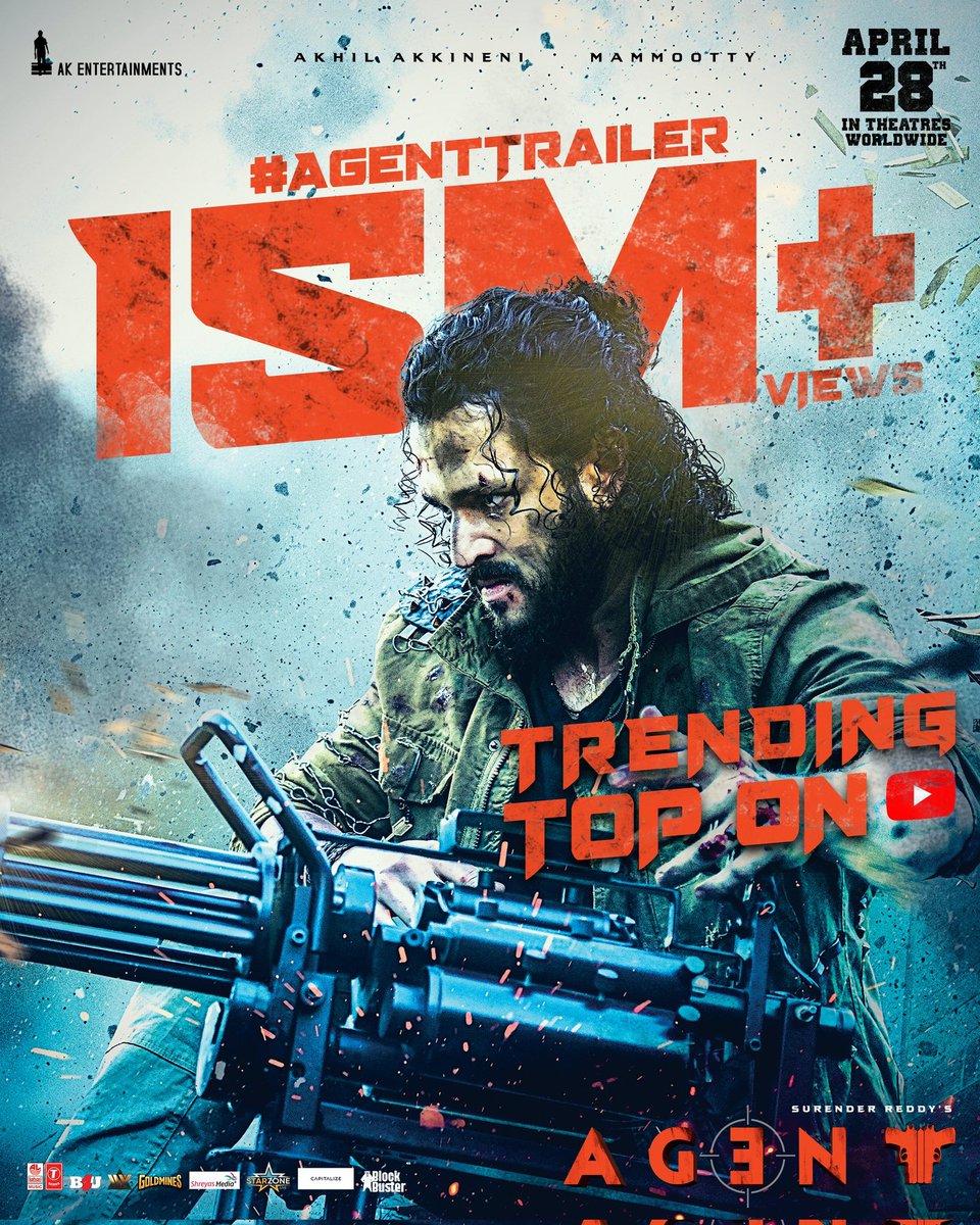 UrsVamsiShekar's tweet image. #AgentTrailer continues his sovereignty 🔥 
 
15M+ Views &amp;amp; Trending TOP on youtube with sensational responses 💥

- youtu.be/kPWVAiqZYOg

#Agent IN CINEMAS FROM APRIL 28th❤️‍🔥

#AGENTonApril28th 💥💥

@AkhilAkkineni8 @mammukka @DirSurender @AnilSunkara1 @AKentsOfficial