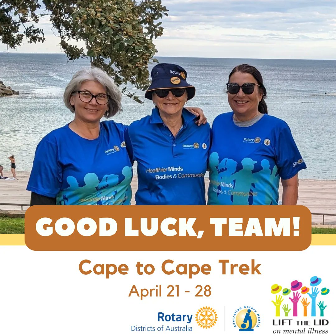 🎉 Good luck, team! #australianrotaryhealth Director Pat Schraven and friends Paula and Helen start their 130km trek today! Over 7 days, they’ll walk the Cape to Cape Track in WA to raise awareness and funds for mental health. 💜 To donate - buff.ly/3Gh0GMp