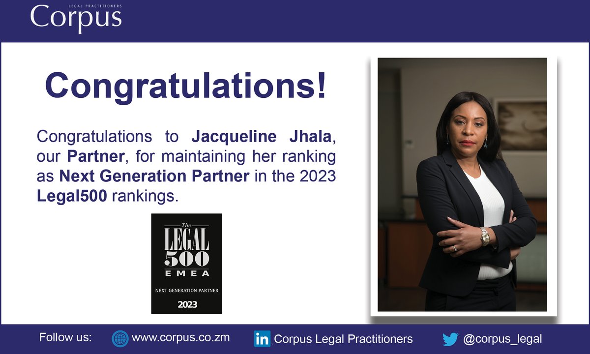 Congratulations to Jacqueline Jhala, our Partner, for maintaining her ranking as Next Generation Partner in the 2023 Legal500 rankings.

#corpus #legal #legal500 #rankings