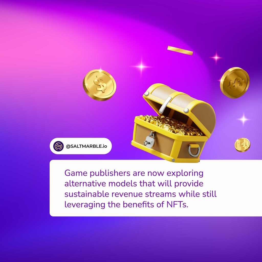 saltmarble's tweet photo. High gas fees and market saturation have led game publishers to explore alternative models that can provide sustainable revenue streams. Despite these challenges, the gaming industry is optimistic about the potential of NFTs. 

 #Saltmarble #NFT #GOGODINO #BlockchainGaming https://t.co/DFtZzqJBVT