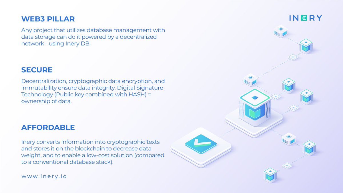IneryDLT's tweet photo. 👉 Inery DB features:

🔹Decentralized &amp; Unstoppable,
🔹Immutable,
🔹Distributed,
🔹Fast,
🔹Revenue Generation,
🔹Web3 pillar,
🔹Secure,
🔹Affordable,
🔹Transaparent,
🔹Efficient &amp;
🔹Increased Adoption.

Learn more! ⤵️ https://t.co/jUzBlPbc5w