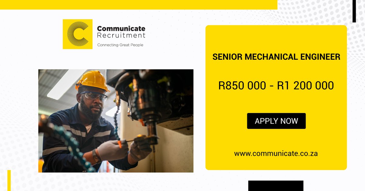 CommunicateSA's tweet photo. 📢📢An intriguing opportunity for a Senior Mechanical Engineer. As the company's lead structural engineer, you will establish and uphold the structural analysis and testing protocols while directing and teaching other structural engineers. Apply here 👉 https://t.co/NM1bjR2qQh https://t.co/PZS4hpjyUa