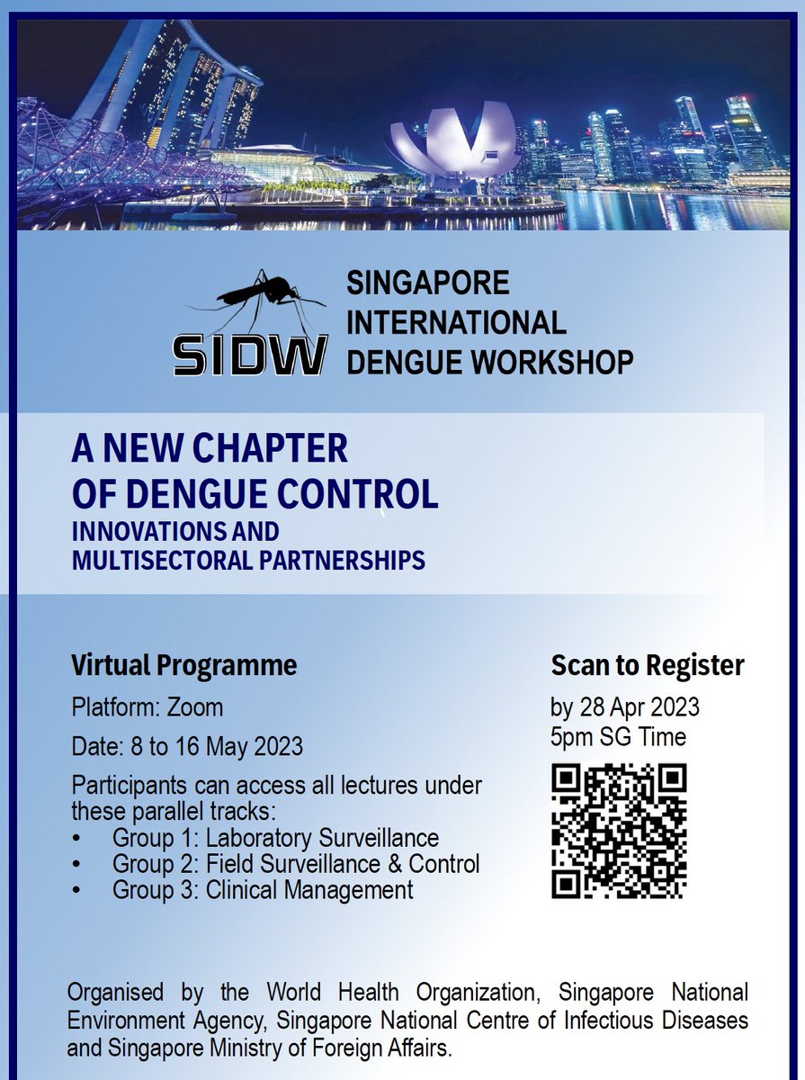 yxsetoh's tweet photo. Join us online for the 7th Singapore International Dengue Workshop (SIDW)! We'll cover everything from lab & field surveillance to clinical management in dengue prevention.🦟 Don't miss it! #SIDW https://t.co/cpInbINXns