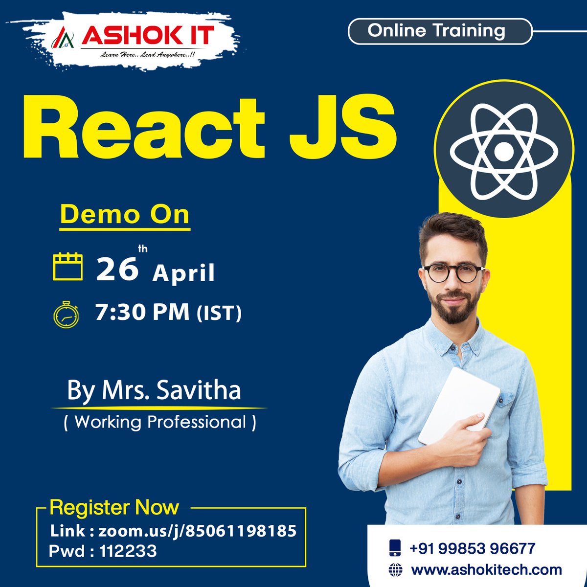 ashokitschool's tweet image. ๐ท React JS ๐ท
๐ท Enroll Now : bit.ly/3nPCr1q
๐ท Free Demo On 26th-April @ 7:30 PM IST
๐ท Visit : ashokitech.com
CALL NOW: +919985396677
#Reactjsonlinecourse #Reactonlinecourse #reactjscertification #reactjsonlinetraininginameerpet #reactjsonlinetraining