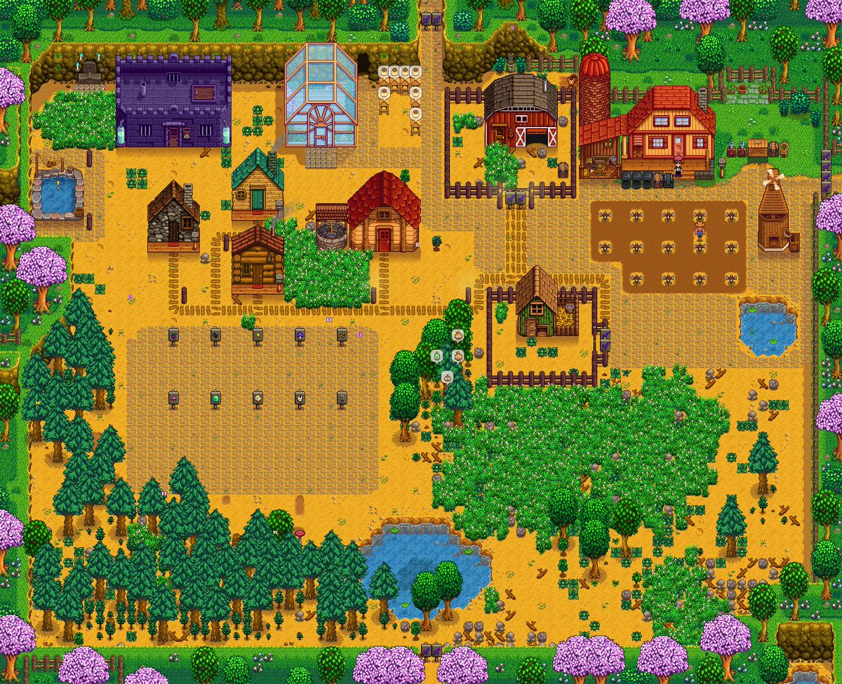 anotheralicat's tweet image. The final results of the American Dream Challenge farm. 44 hours of streaming. Farm complete with security gates, a small company town (houses in 3rd pic), a parking lot, a dog named Tank, and a horse named after a Shelby Mustang.