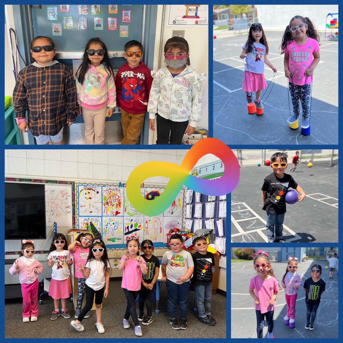 Our TK and Kinder students had their sensory friendly clothes and shades on today. #NRKnightsPride💙💛 @autismawareness <a href="/nlmusd/">Norwalk-La Mirada Unified School District</a>