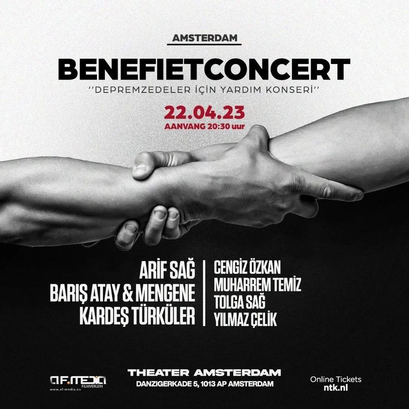 temeldemirer's tweet photo. 22 Nisan 2023: #amsterdam'da geliri depremzedelerle paylaşılacak konserde buluşuyoruz
#dayanışmayaşatır!
#theatreamsterdam
#YılmazÇelik
#TolgaSağ
#ArifSağ
#CengizÖzkan
#MuharremTemiz
#BarışAtay
#Mengene
#kardesturkulerofficial
#6Şubat #DepremiUnutmaUnutturma #Maraş #çadıryok https://t.co/YxZewbqwlI