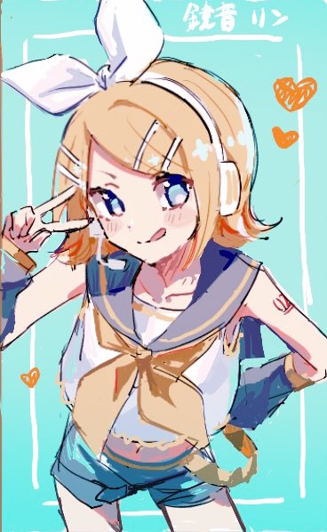 kagamine rin 1girl blonde hair shorts headset sailor collar solo tongue out  illustration images