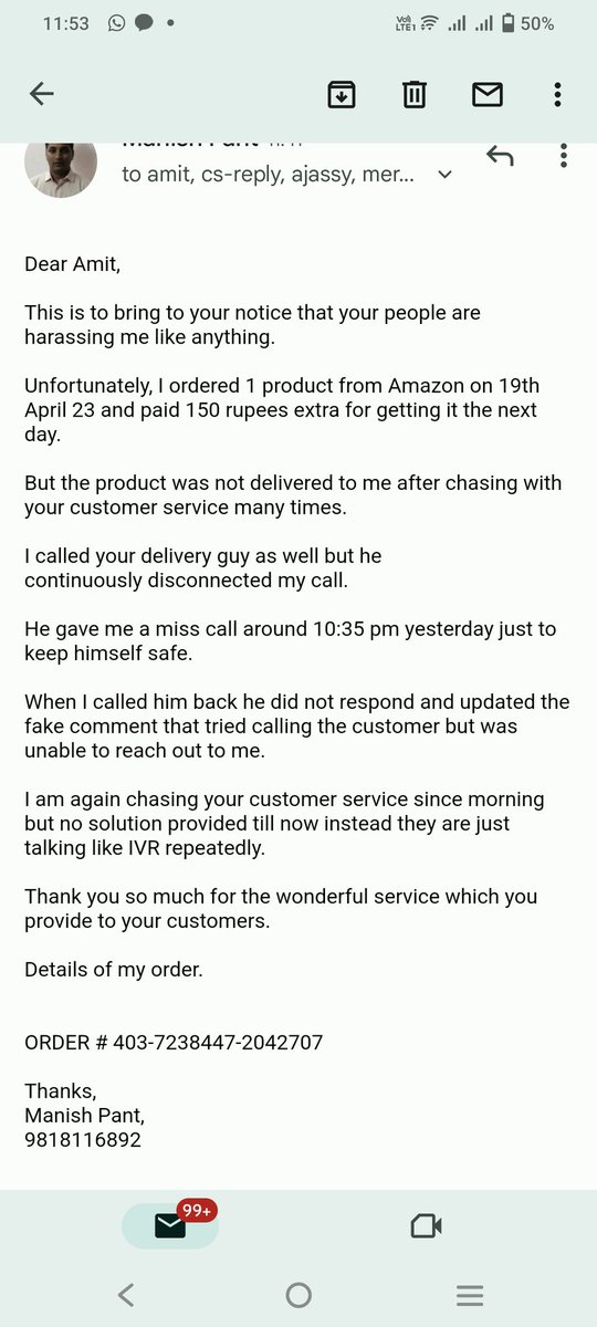 Manipant83's tweet photo. @amazonIN @AmitAgarwal #harresment

ORDER # 403-7238447-2042707

Thanks,

Manish Pant,

9818116892 https://t.co/WDcKSGIaYv