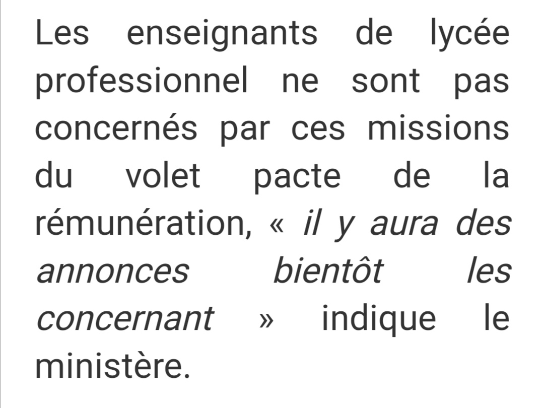 Coucou les PLP... On attendra les mesures annoncées par le ministère du travail ? Sommes-nous déjà hors de l'Education Nationale ? 
#plp
#PacteEnseignant