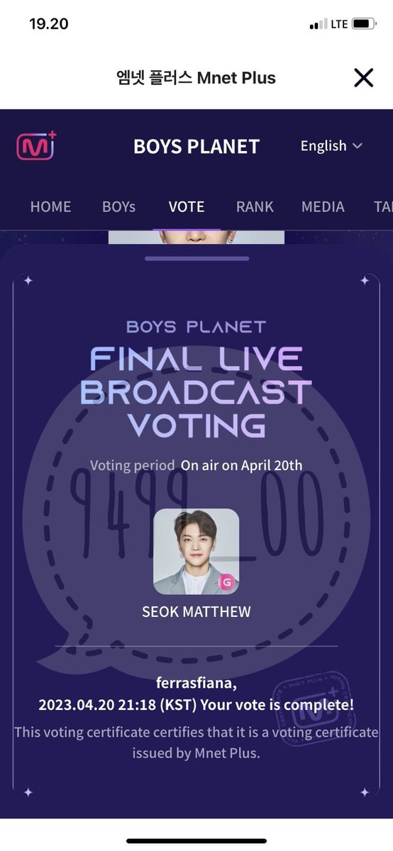 9499_00's tweet image. 💖 20/04 💖
LIVE VOTING
#Matthew1Pick (2)