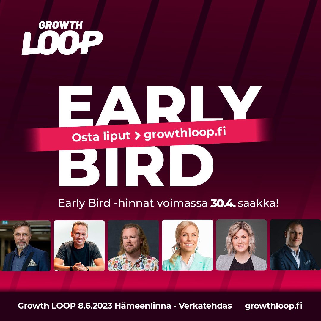 growthloopfi's tweet photo. Rakensimme 700 kasvuhakuiselle yrittäjälle ja päättäjälle sellaisen kasvutapahtuman, mihin itsekin haluaisimme osallistua.

Nappaa sinulle varattu lippu Early Bird -kiintiöstä ennen 30.4.

Tutustu ja osta lippusi täältä https://t.co/GqtYC8jV6W 🙏🏻

#growthloop #kasvukiertue https://t.co/h9jfZQ7g0C