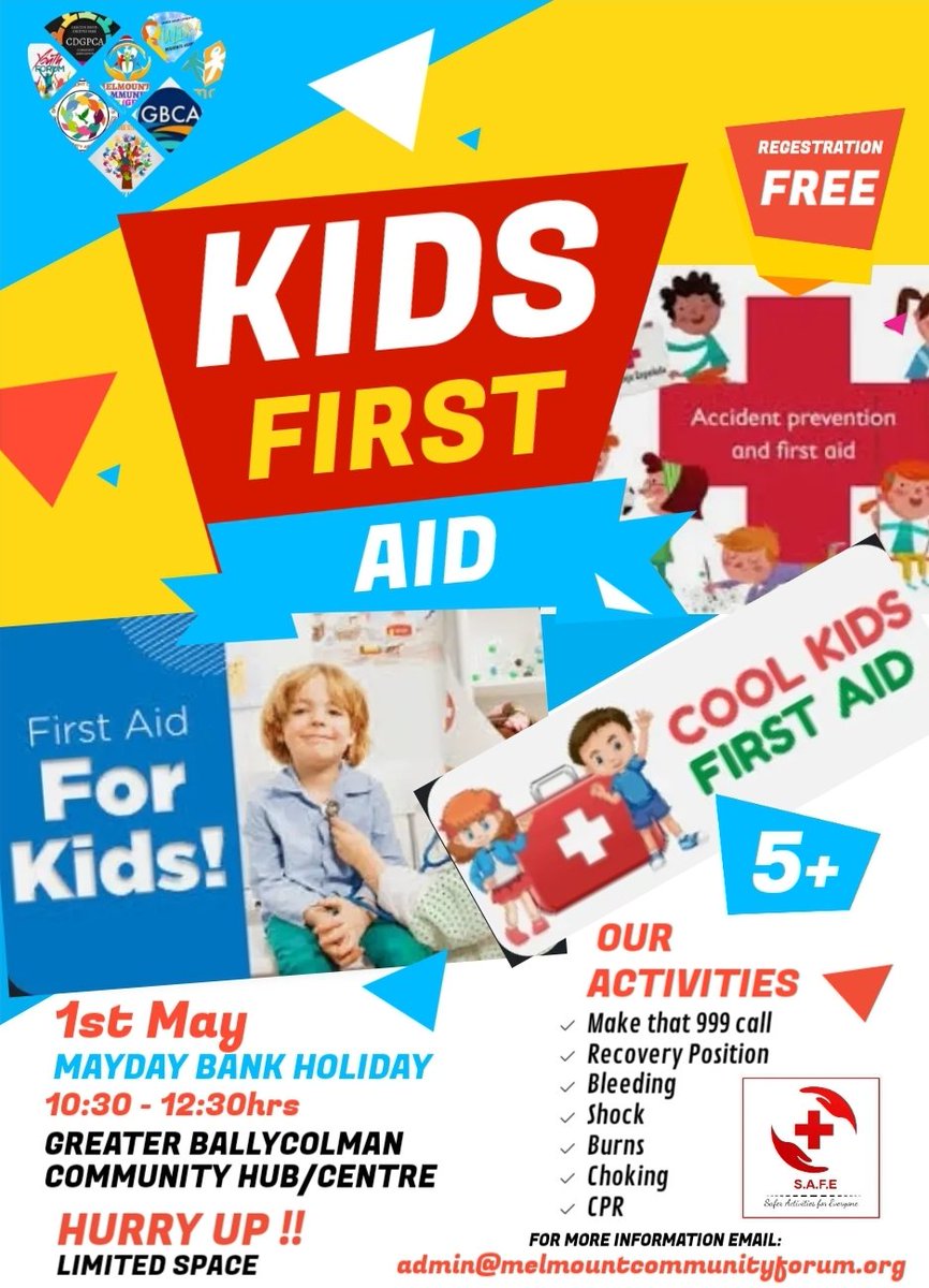 MelmountForum's tweet photo. You can find our form "Kids First Aid Booking Form " at: https://t.co/RDBZZFMb76

Check poster for details...... https://t.co/60A9N8ggMQ