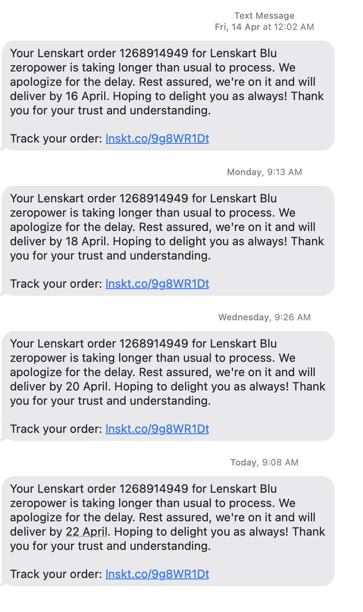 pearlzarora's tweet photo. @Lenskart_com @peyushbansal
I've always appreciated Lenskart for efficient delivery and quality products. However, my recent order placed on the 11th has been delayed until the 22nd, this is not done. I need my glasses to see all the funny cat videos on the internet, after all! https://t.co/pOlFz4lozb