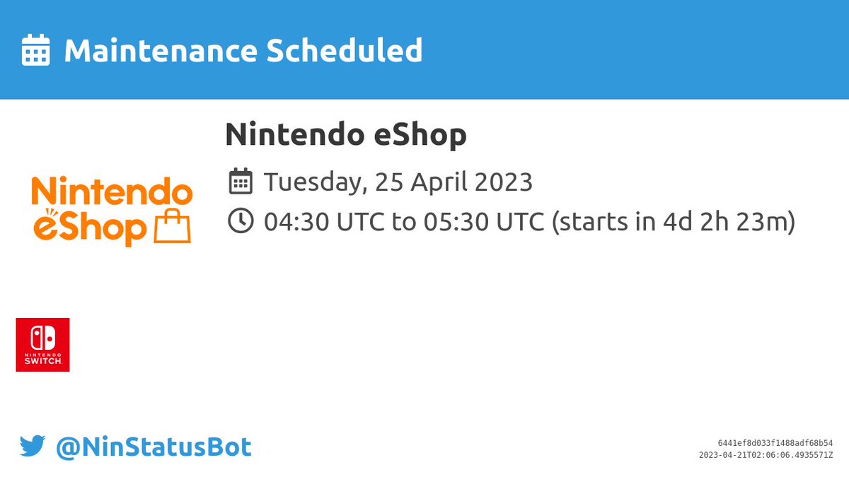 NinStatusBot on Twitter "[Maintenance Scheduled] Maintenance has been scheduled for "Nintendo