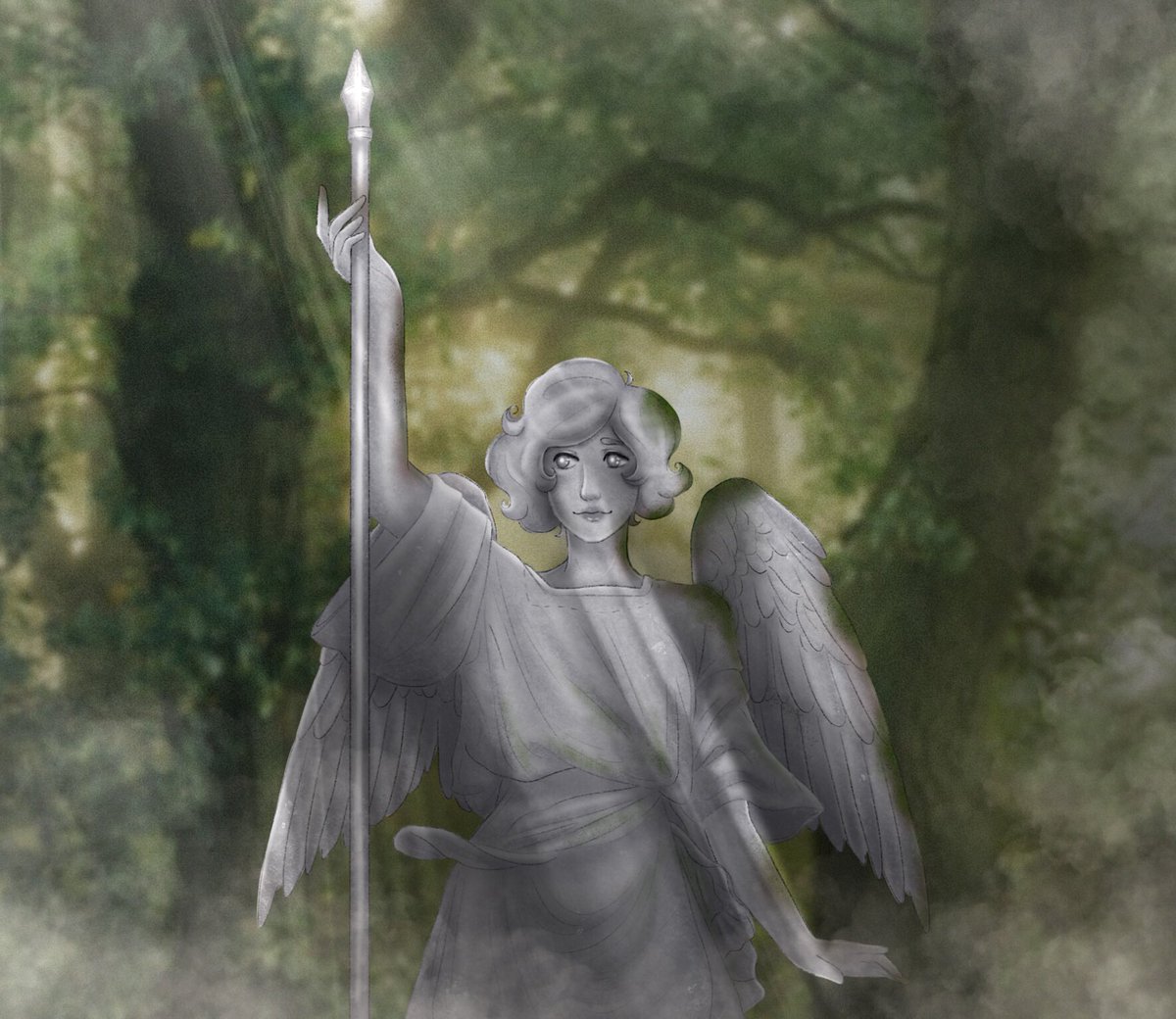 ghost_asthma's tweet photo. Kip, the living statue. 

Once having been a decoration to a gravestone, they now how their own room in the home. They just want to experience what it’s like to be one of the humans they’ve spent their whole existence watching.

#oc #characterdesign #art https://t.co/Kciahy4hum