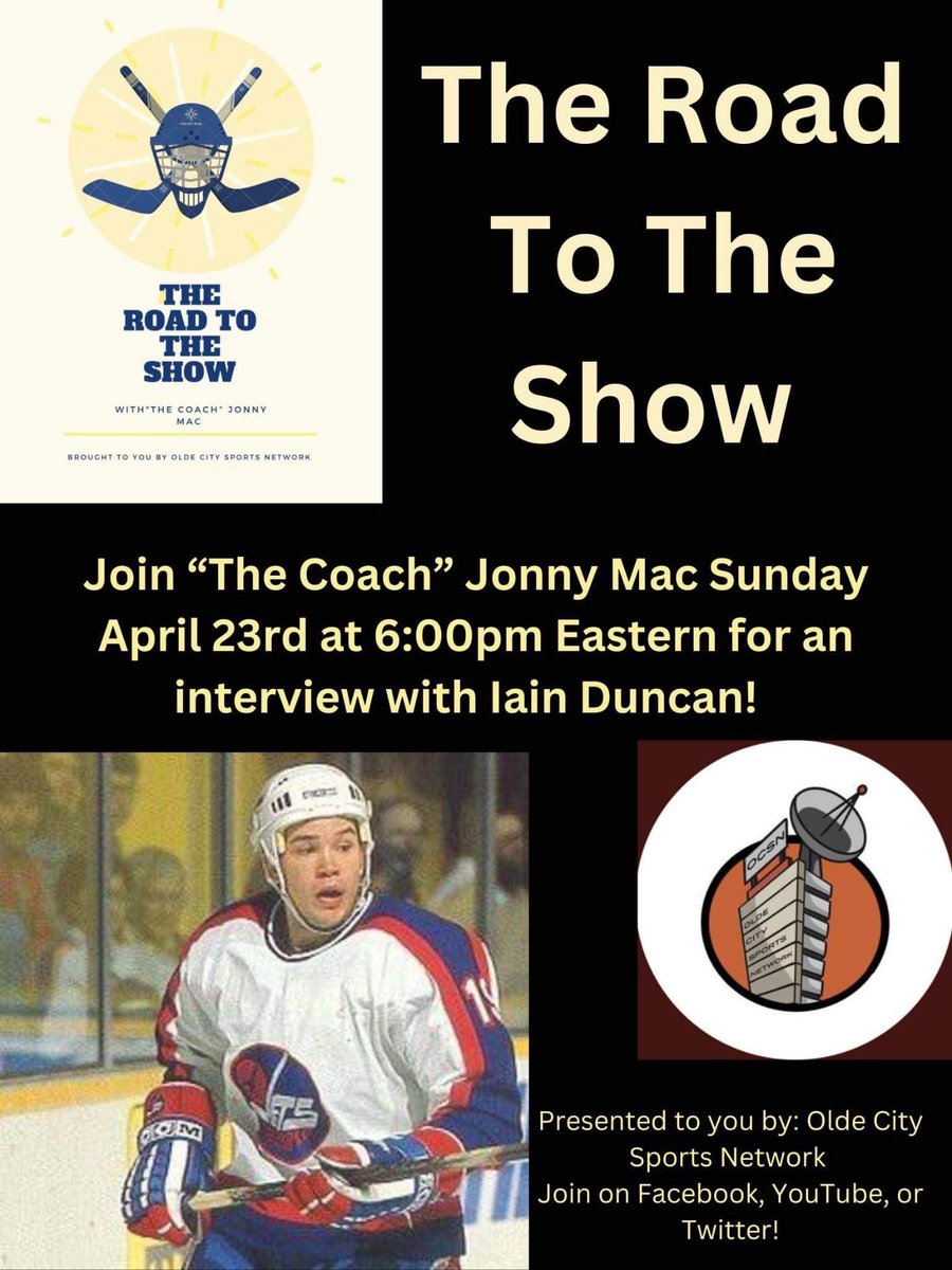 road2showpod's tweet photo. Join us on Sunday, April 23rd at 6:00 ET for another great episode. This time we are joined by the iconic Winnipeg Jet Iain Duncan! https://t.co/iG1TXgTply