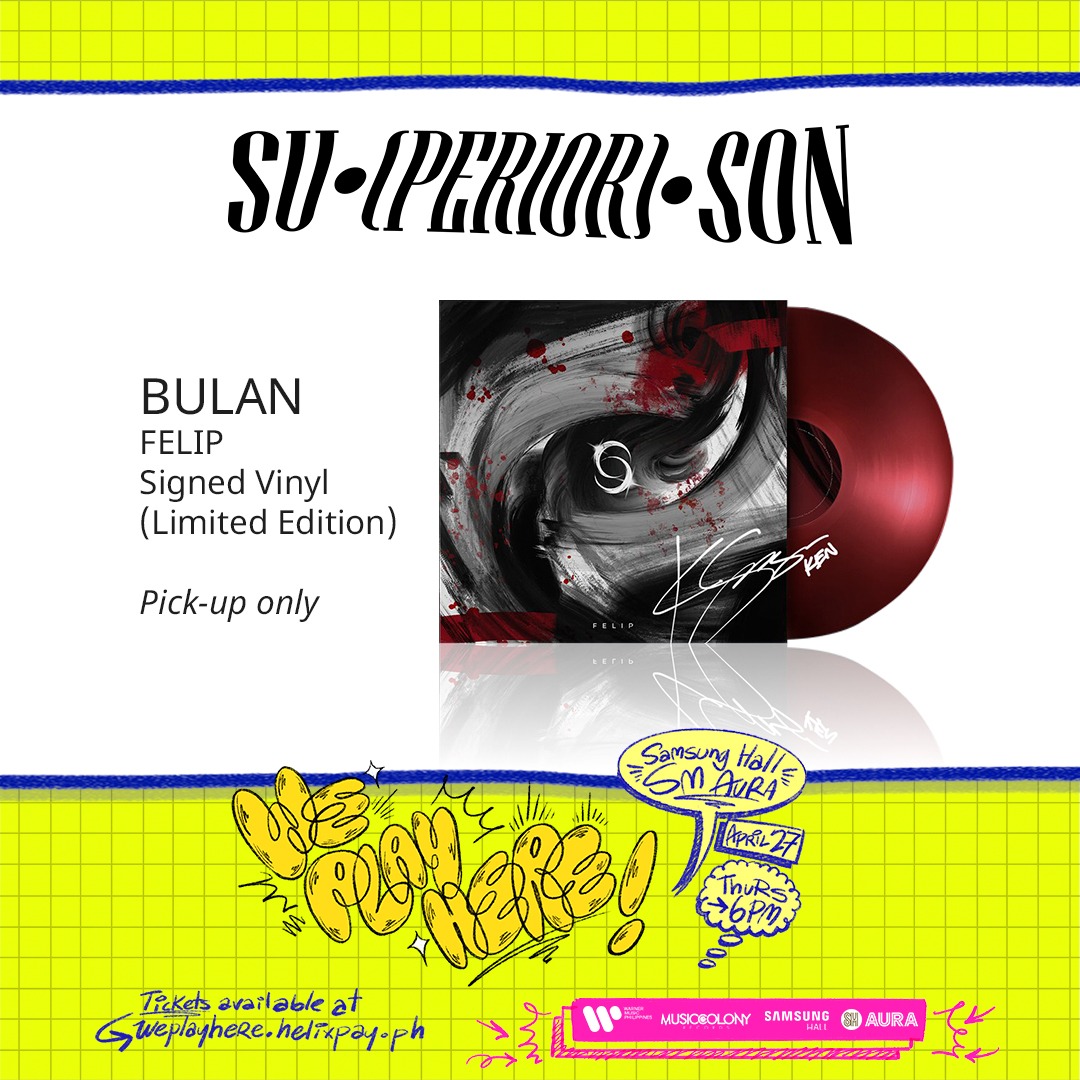 superior_son's tweet photo. The long wait is over!
Bulan Vinyls may be picked up on April 27, 2023
3-5pm at Samsung Hall, SM Aura.

You may also get first dibs on the COMPLEX collection
before the show starts!

Catch FELIP and other artists at We Play Here! Get your tickets here https://t.co/fhzKKzJC8C https://t.co/vuf2ebO0or