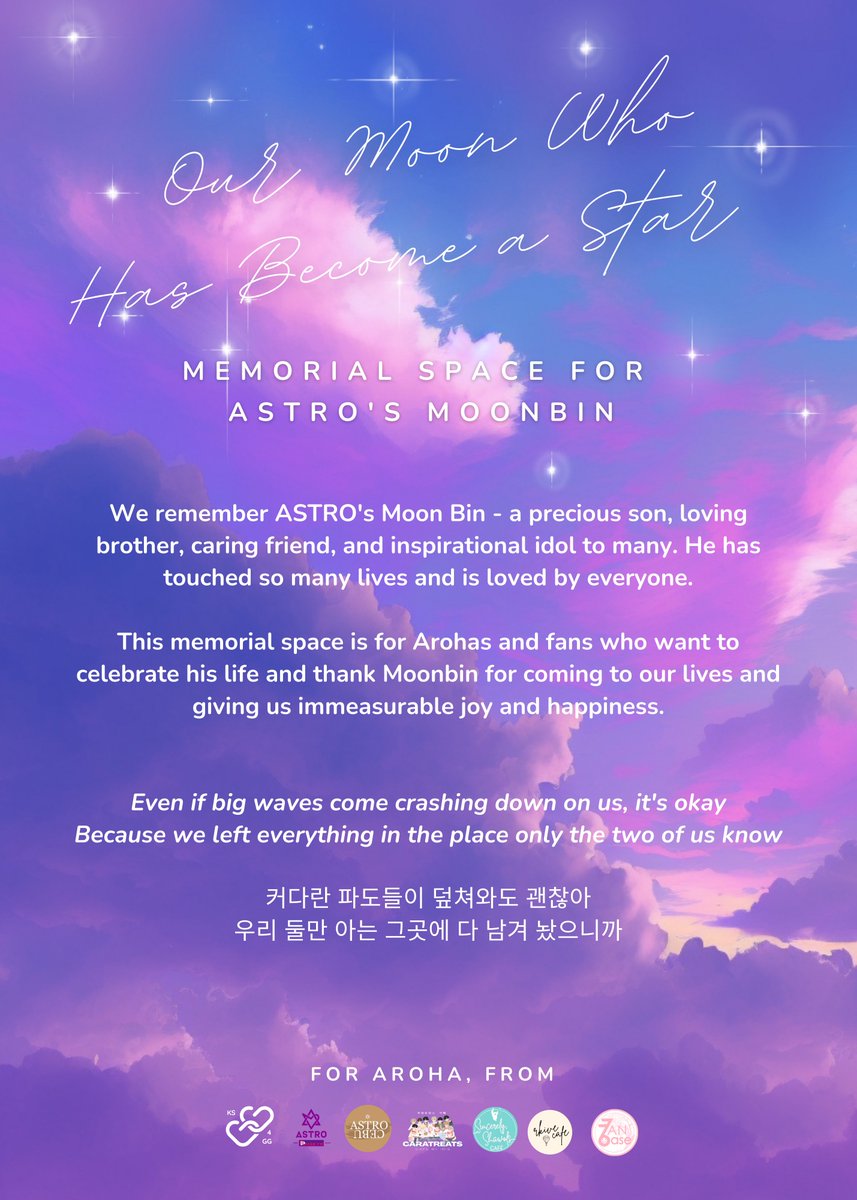 KPOPSTANS4GG's tweet photo. OUR MOON WHO HAS BECOME A STAR
Memorial Space for ASTRO's MoonBin

We have set up a memorial space for Aroha in the ff. locations:
📍CARATREATS CAFE, Cavite
📍SINCERELY, SHAWOLS CAFE, Cavite
📍RKIVE CAFE, Makati
📍FAN BASE CAFE &amp; STORE, Cebu

Please see thread for more details. https://t.co/uNGXAsiM2c
