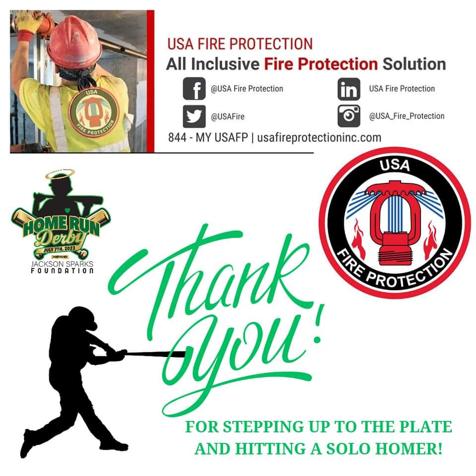 JacksonSparks23's tweet photo. 💚A huge #ThankYou to @USAFire for "Stepping up to the Plate" and hitting a homer by sponsoring our annual ⚾️ #HomeRunDerby!

*Want to be a sponsor?  
Contact us at info@jacksonsparksfoundation.org

#HomeRunDerby2023
#JacksonSparksFoundation https://t.co/72bh3Ivotg