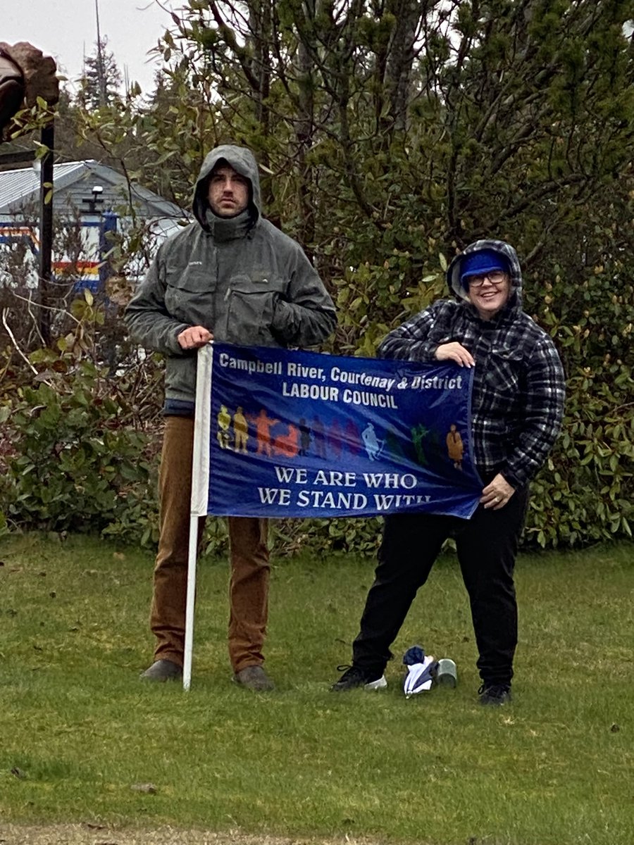 crcdlc's tweet photo. CRCDLC President Shelley Siemens joined the picket line today In sunny Port Hardy ☔️ in Solidarity with @psac_afpc friends. ✊#unitedWeStand https://t.co/vS1KFjqHMq